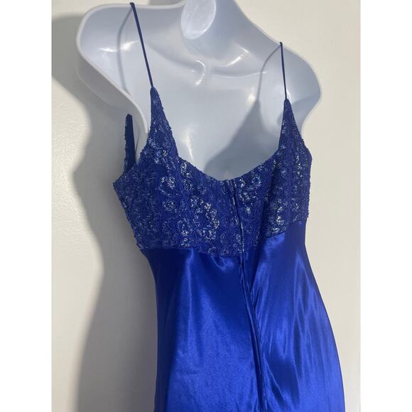 Vintage 90s Lace Silk Blue Maxi Dress | SMALL - Picture 5 of 8